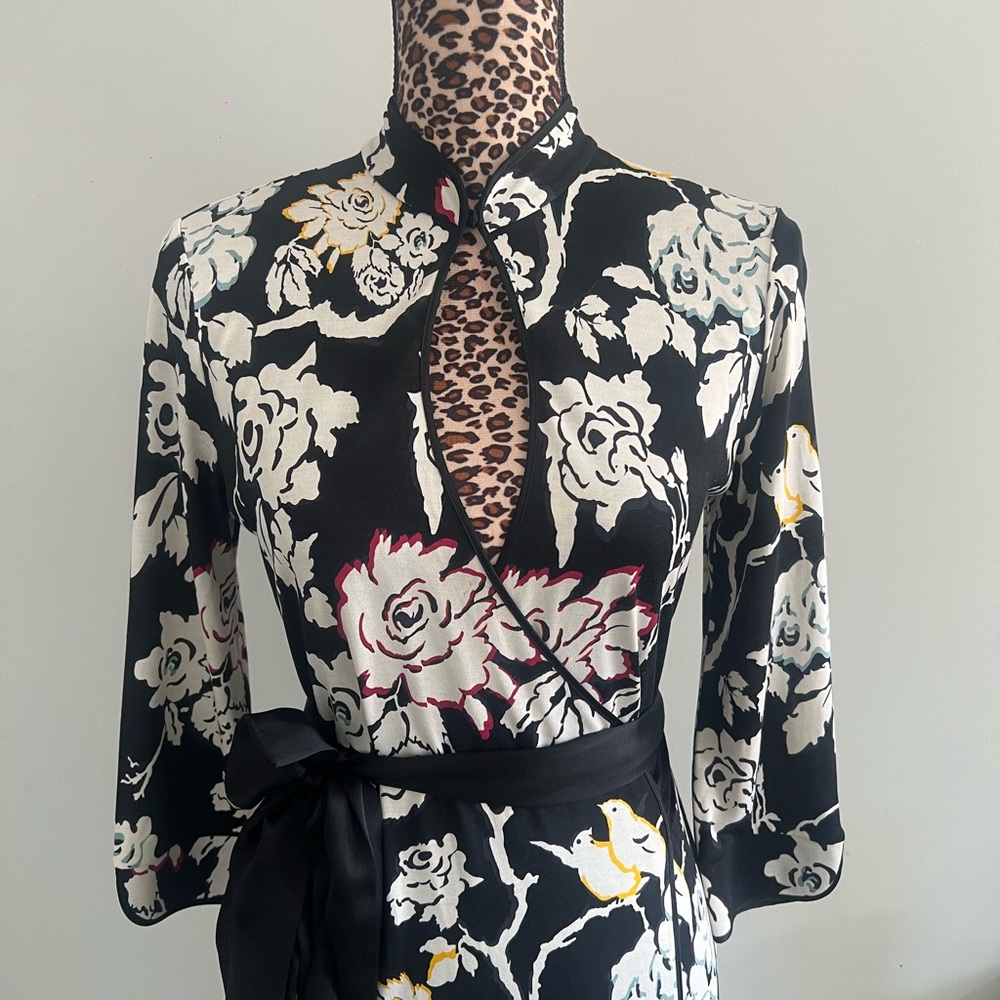 Floral Black Wrap Dress